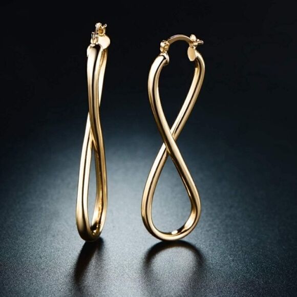 18k Gold or Silver Infinity Hoop Earrings - Picture 1 of 5